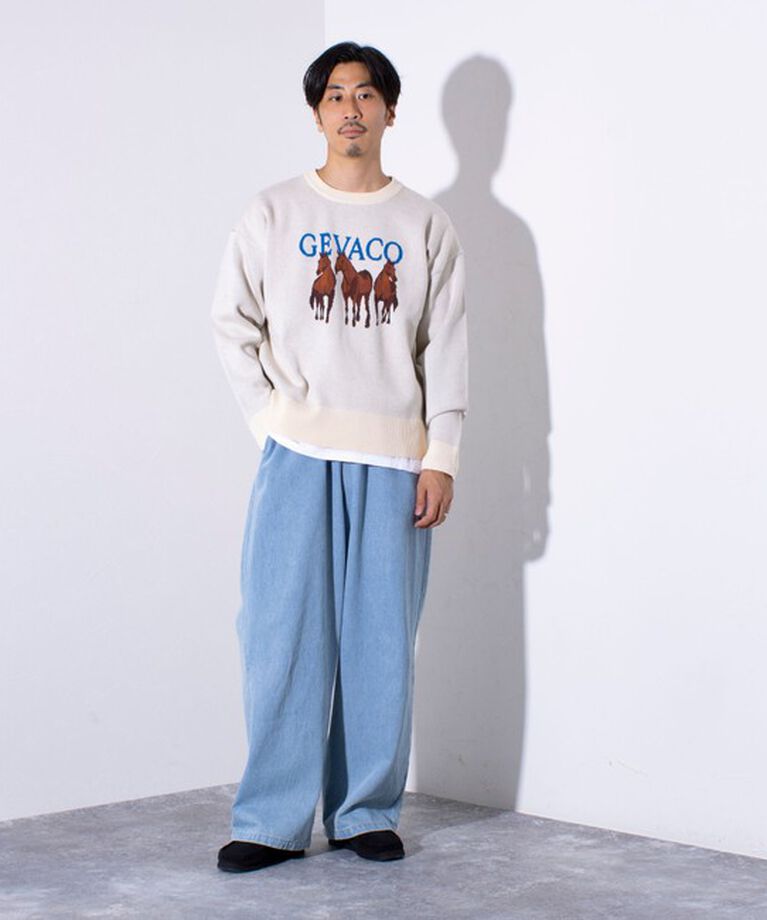 GLOSTER「【GEVACO/ゲバコ】スリーホースジャガード プルオーバーニット ワンポイントロゴ」|ニット・セーター|