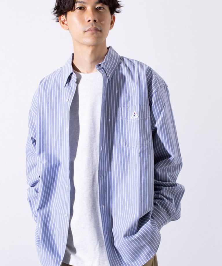 GLOSTER「【GEVACO/ゲバコ】オーバーサイズ ボタンダウンシャツ ワンポイントロゴ (無地/ストライプ) 」|シャツ・ブラウス|ブルー系その他4