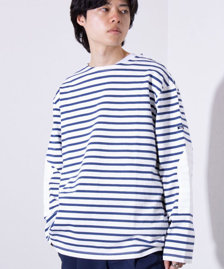 GLOSTER「【GLOSTER/グロスター】バスクボーダー  エルボーパッチ ボーダーロンT」|Tシャツ・カットソー|ホワイト系その他