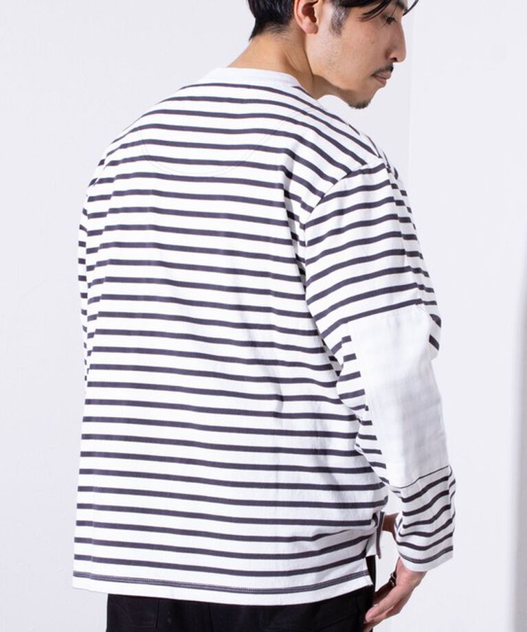 GLOSTER「【GLOSTER/グロスター】バスクボーダー  エルボーパッチ ボーダーロンT」|Tシャツ・カットソー|