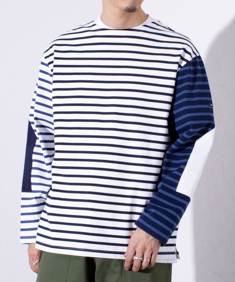 GLOSTER「【GLOSTER/グロスター】バスクボーダー  エルボーパッチ ボーダーロンT」|Tシャツ・カットソー|