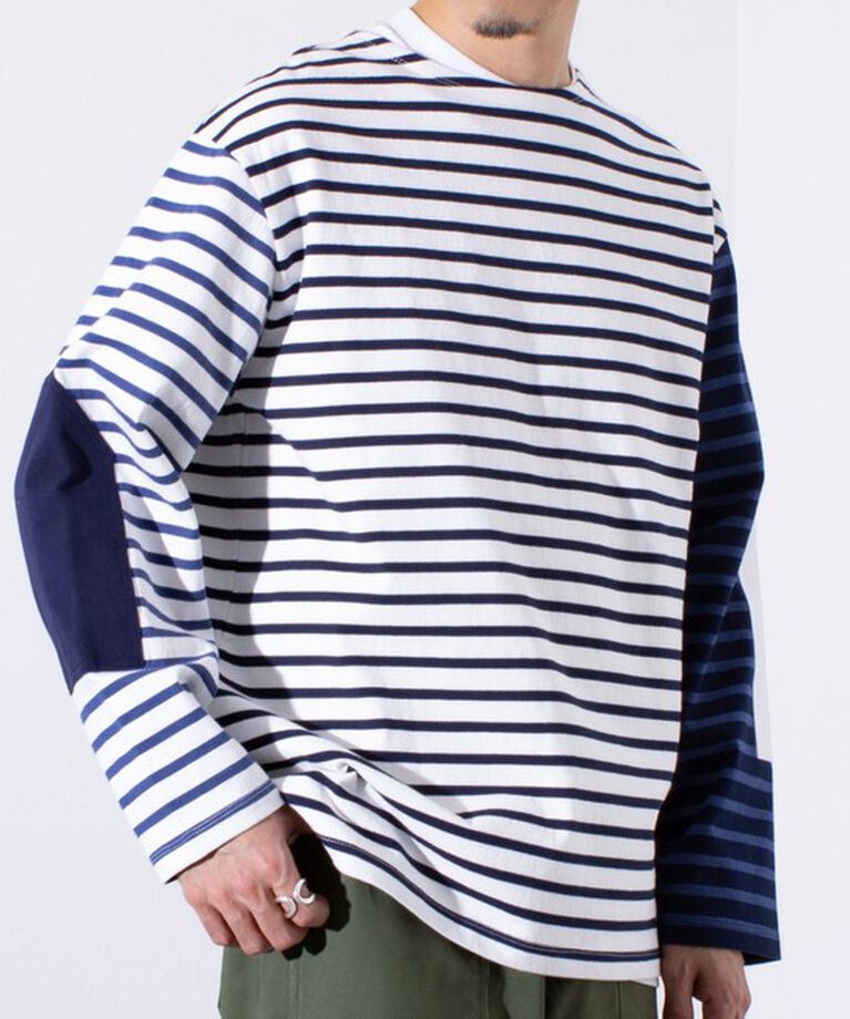 GLOSTER「【GLOSTER/グロスター】バスクボーダー  エルボーパッチ ボーダーロンT」|Tシャツ・カットソー|
