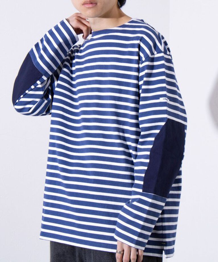 GLOSTER「【GLOSTER/グロスター】バスクボーダー  エルボーパッチ ボーダーロンT」|Tシャツ・カットソー|