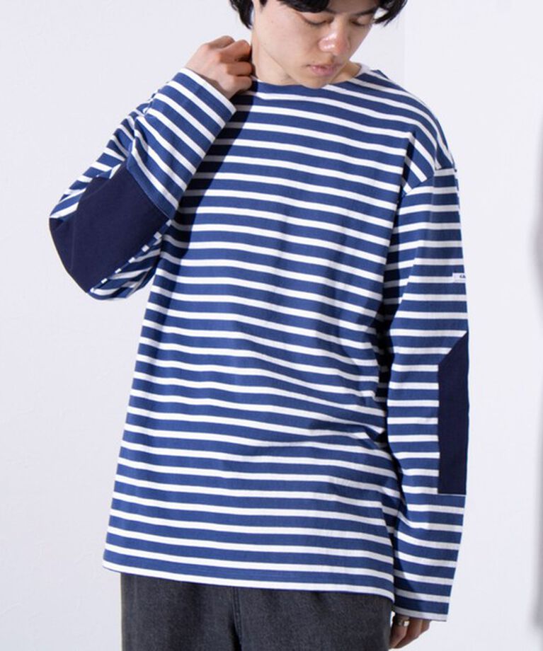 GLOSTER「【GLOSTER/グロスター】バスクボーダー  エルボーパッチ ボーダーロンT」|Tシャツ・カットソー|
