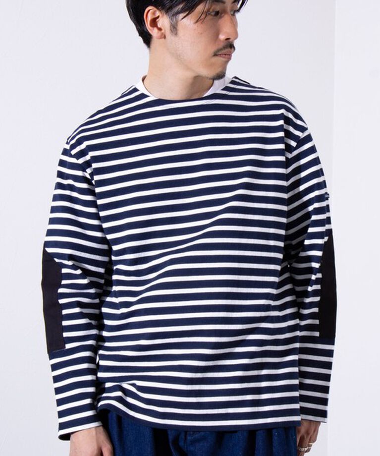 GLOSTER「【GLOSTER/グロスター】バスクボーダー  エルボーパッチ ボーダーロンT」|Tシャツ・カットソー|