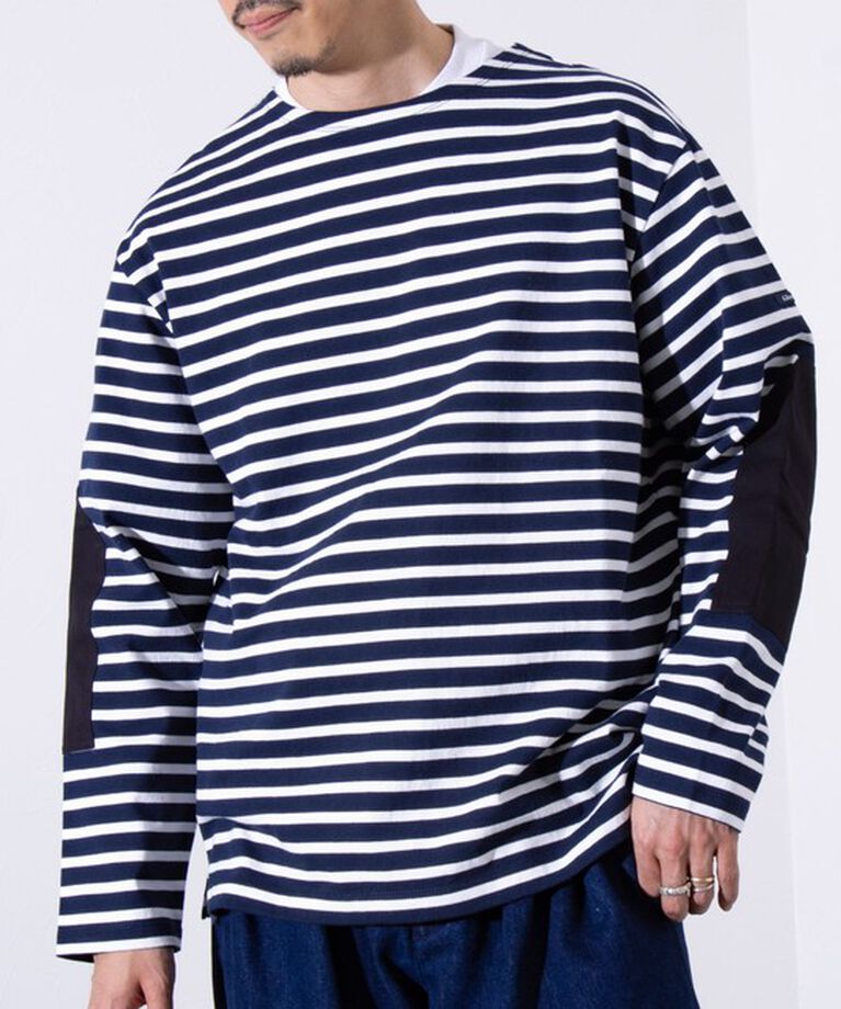 GLOSTER「【GLOSTER/グロスター】バスクボーダー  エルボーパッチ ボーダーロンT」|Tシャツ・カットソー|