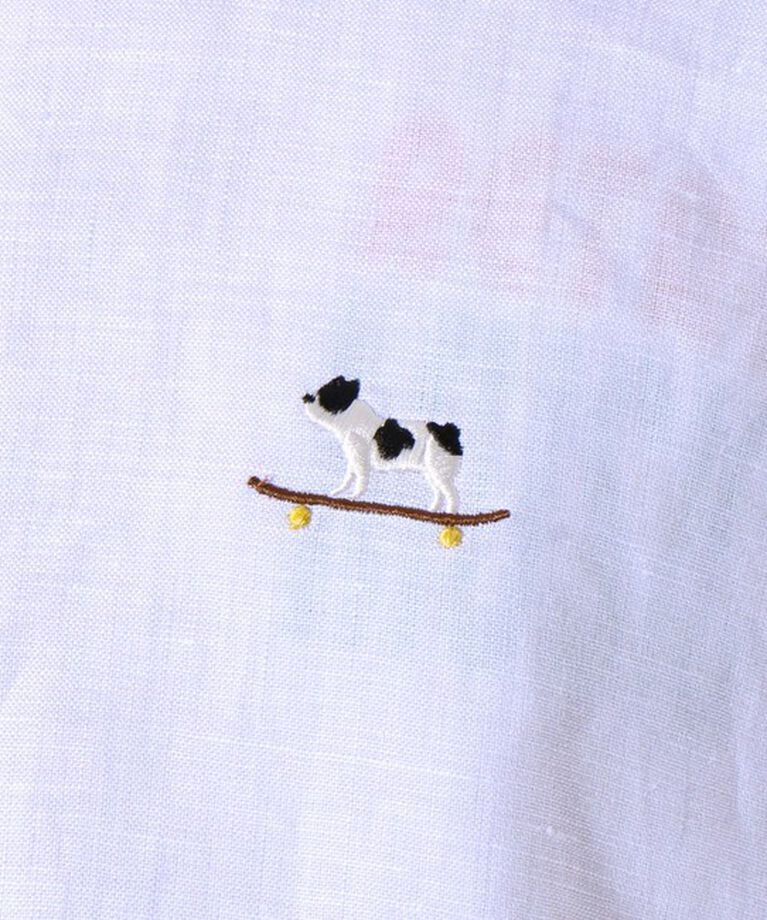GLOSTER「【GLOSTER/グロスター】フレンチブルドッグ刺繍 リネン 7分袖シャツ」|シャツ・ブラウス|