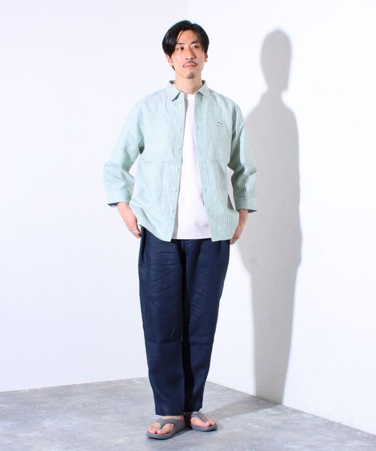 GLOSTER「【GLOSTER/グロスター】フレンチブルドッグ刺繍 リネン 7分袖シャツ」|シャツ・ブラウス|