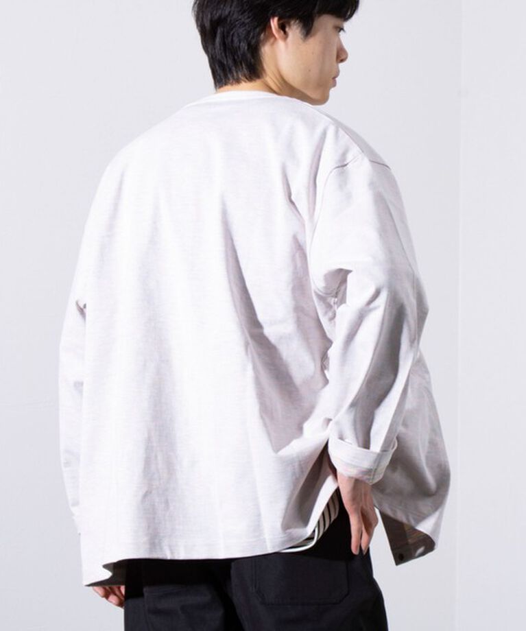 GLOSTER「【GLOSTER/グロスター】BACK FANCY 裏地配色クルーネックカーディガン スナップボタン」|カーディガン|
