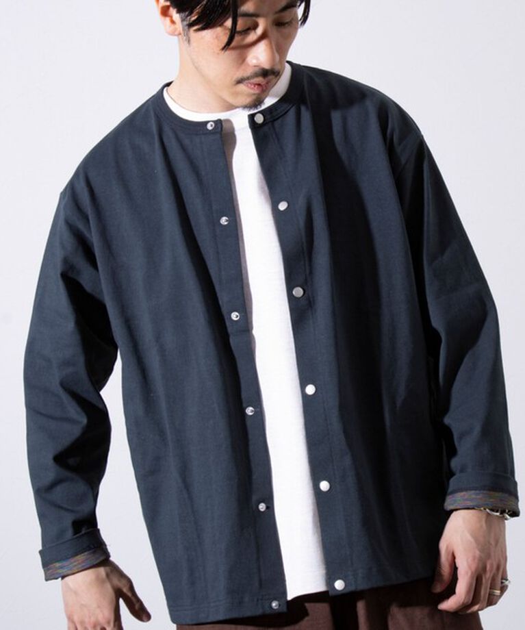 GLOSTER「【GLOSTER/グロスター】BACK FANCY 裏地配色クルーネックカーディガン スナップボタン」|カーディガン|