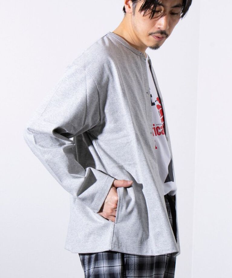 GLOSTER「【GLOSTER/グロスター】BACK FANCY 裏地配色クルーネックカーディガン スナップボタン」|カーディガン|
