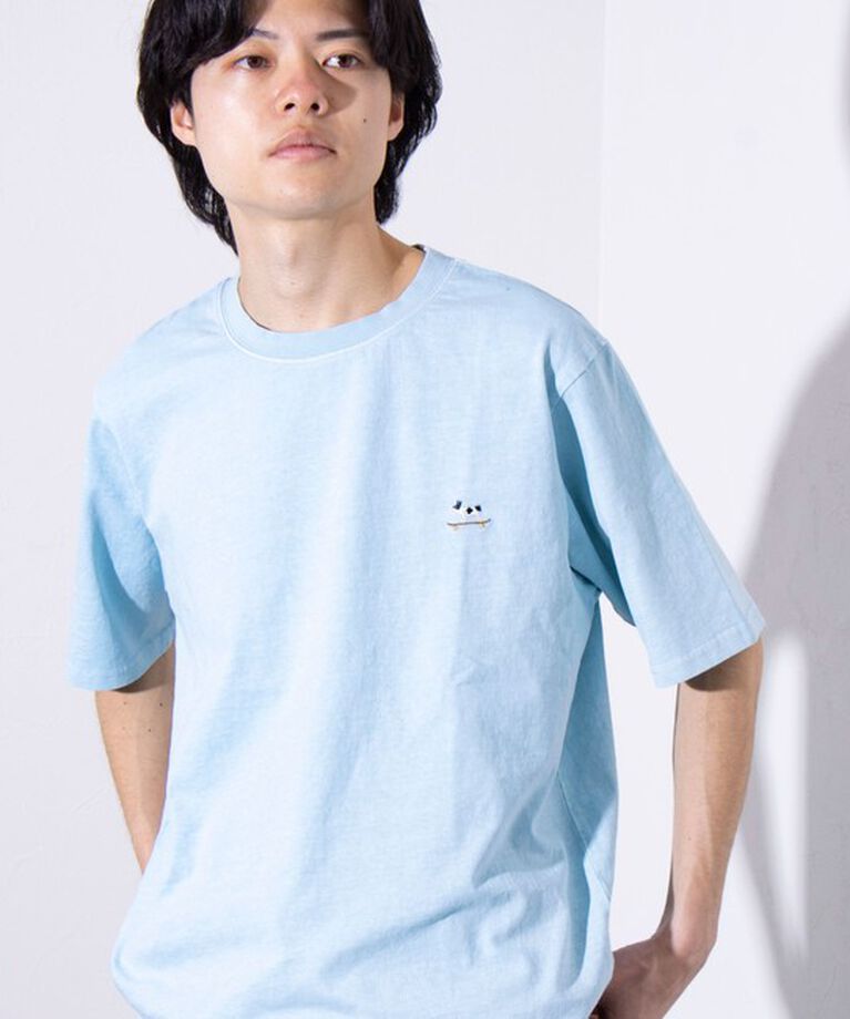 GLOSTER「【GLOSTER/グロスター】16天竺 フレンチブルドッグ刺繍 ショートスリーブTシャツ」|Tシャツ・カットソー|サックス