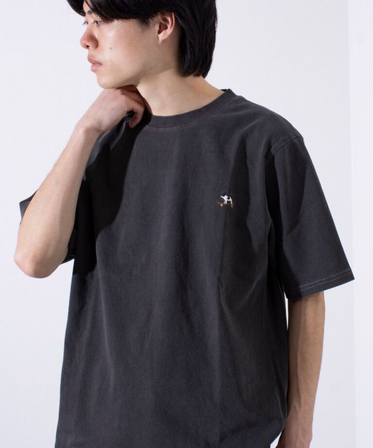 GLOSTER「【GLOSTER/グロスター】16天竺 フレンチブルドッグ刺繍 ショートスリーブTシャツ」|Tシャツ・カットソー|チャコールグレー