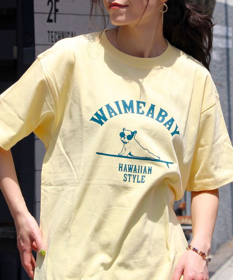 GLOSTER「【GLOSTER/グロスター】ハワイヌ ワイメアベイ クルーネック プリントTシャツ」|Tシャツ・カットソー|イエロー