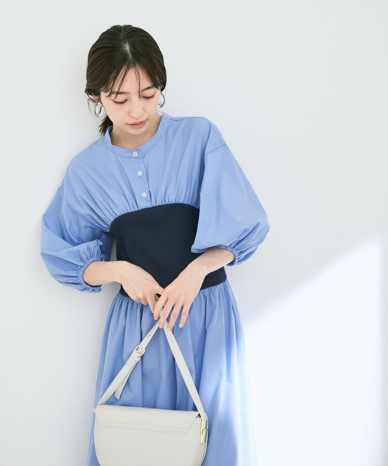 VIS「ストライプ＆無地ビスチェドッキングシャツワンピース」|その他|ブルー系(47)