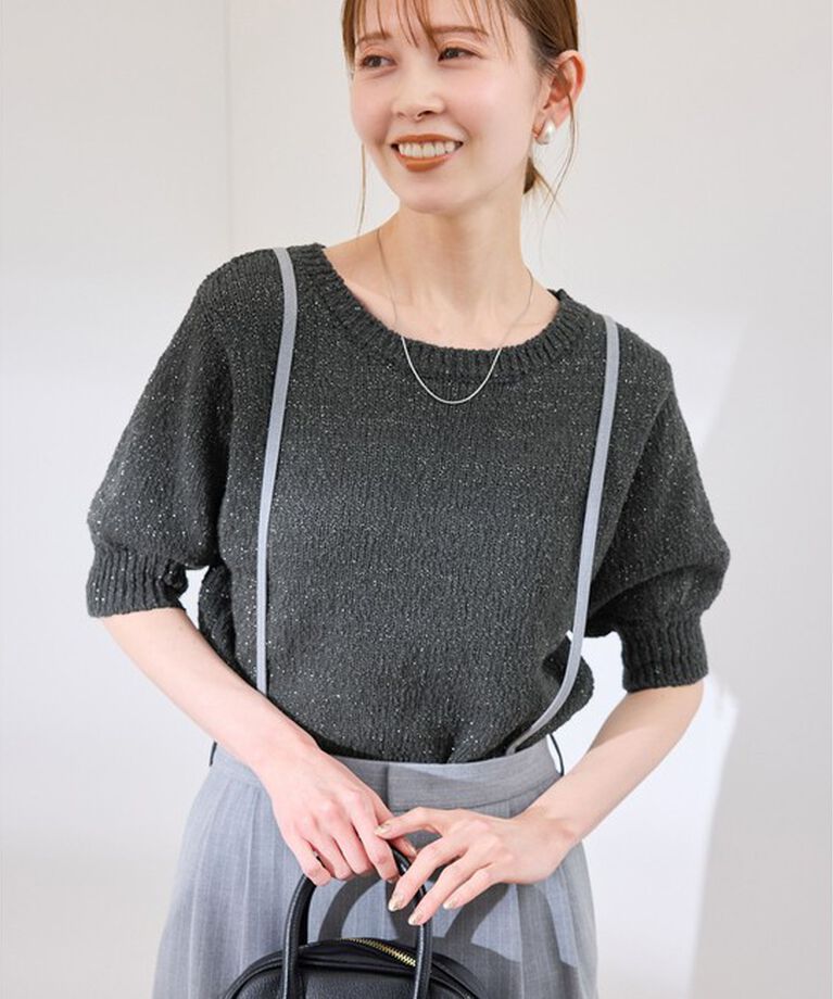 Rope’Picnic「ラメ混綿ニットハーフスリーブプルオーバー」|ニット・セーター|