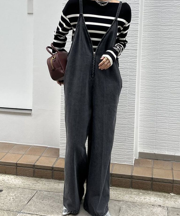 「細紐デニムフロントジップサロペット」|ワンピース|