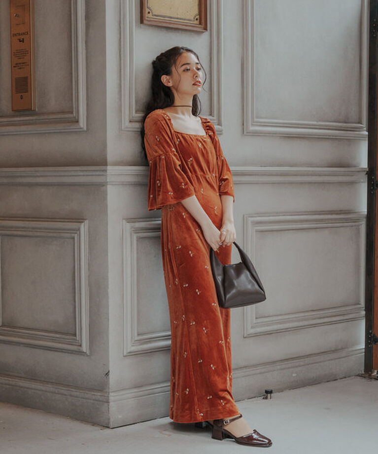  「【オケージョンドレス/結婚式】velour bell sleeve dress」|ドレス|