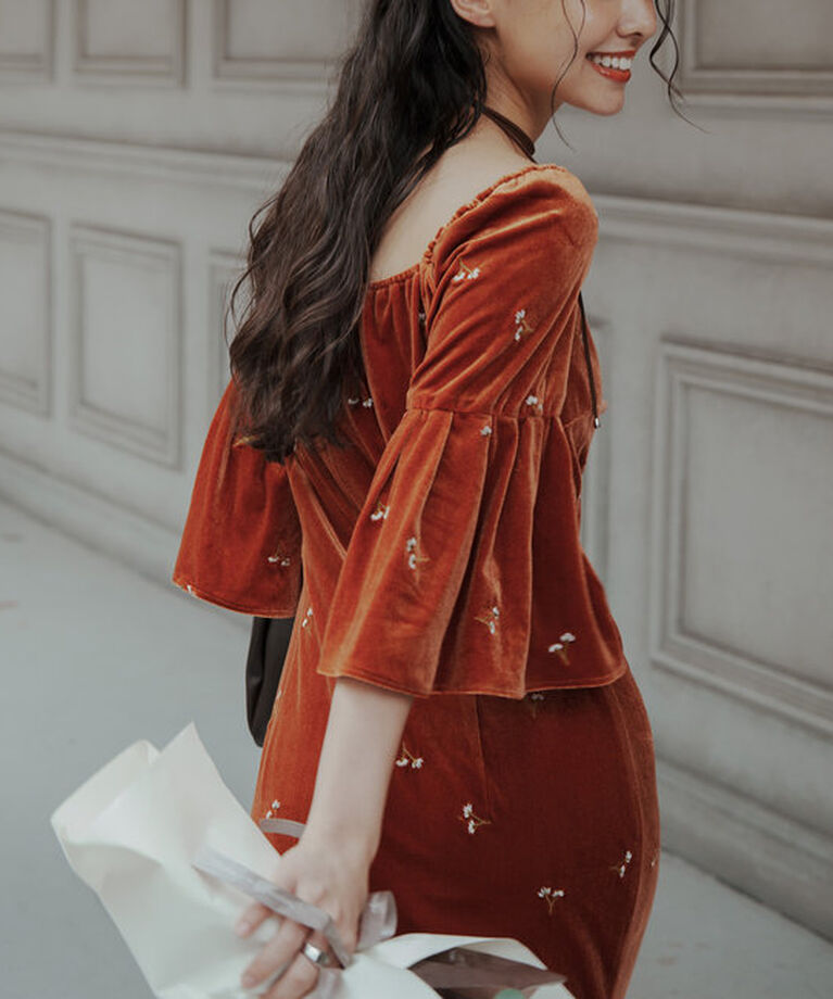  「【オケージョンドレス/結婚式】velour bell sleeve dress」|ドレス|