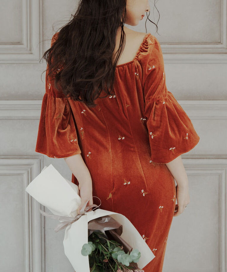  「【オケージョンドレス/結婚式】velour bell sleeve dress」|ドレス|