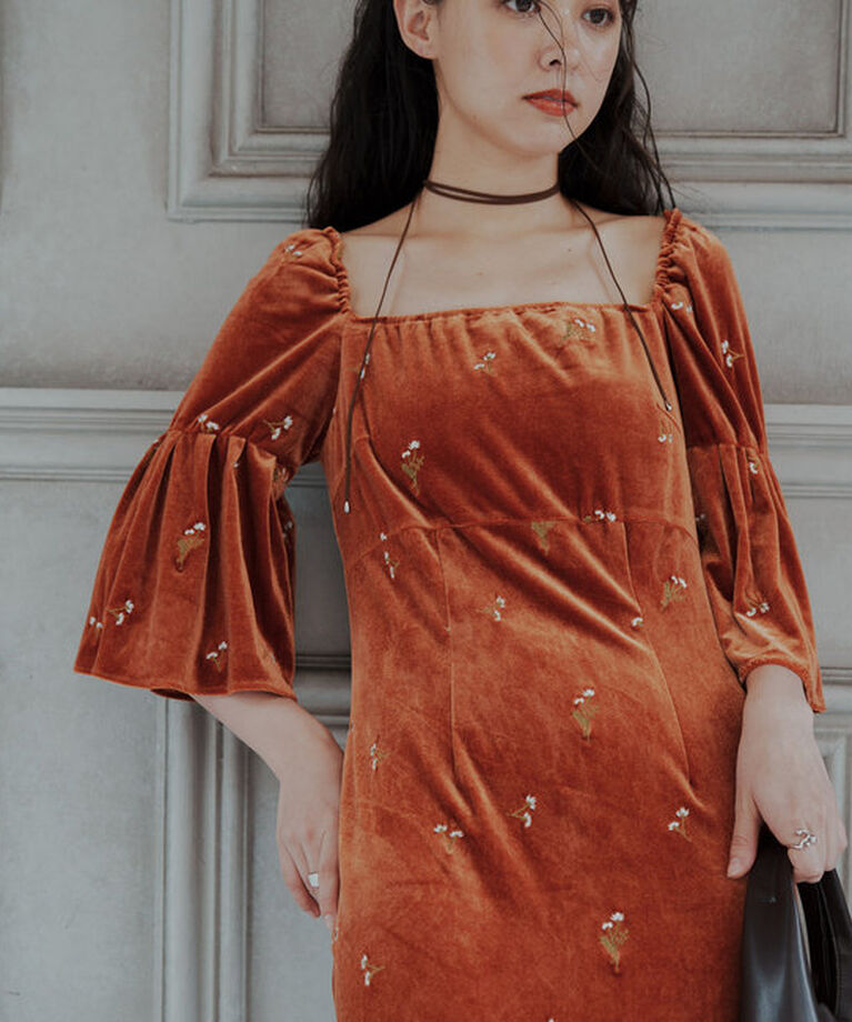  「【オケージョンドレス/結婚式】velour bell sleeve dress」|ドレス|