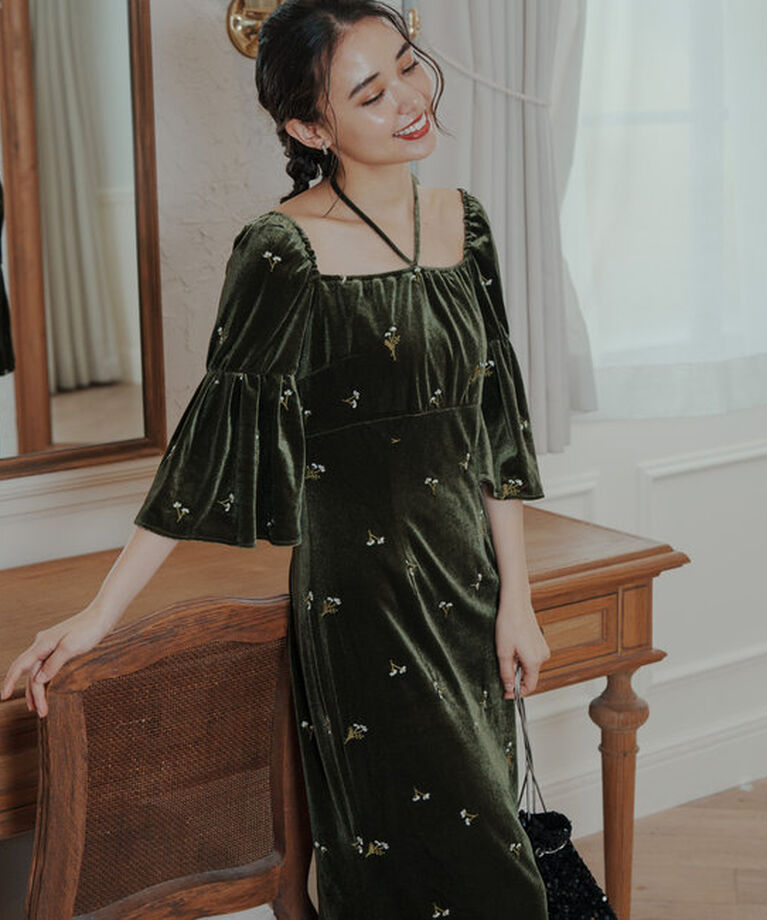 「【オケージョンドレス/結婚式】velour bell sleeve dress」|ドレス|