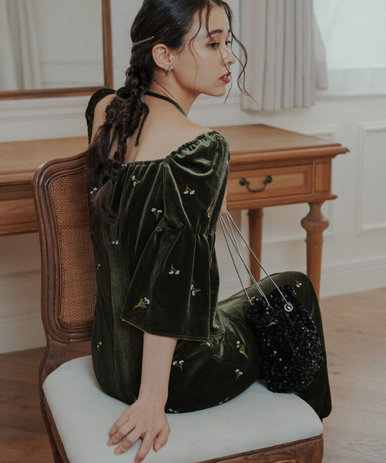  「【オケージョンドレス/結婚式】velour bell sleeve dress」|ドレス|