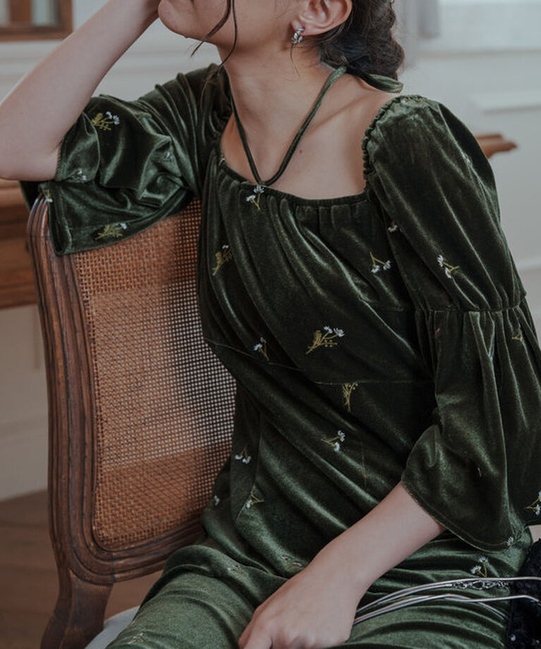  「【オケージョンドレス/結婚式】velour bell sleeve dress」|ドレス|