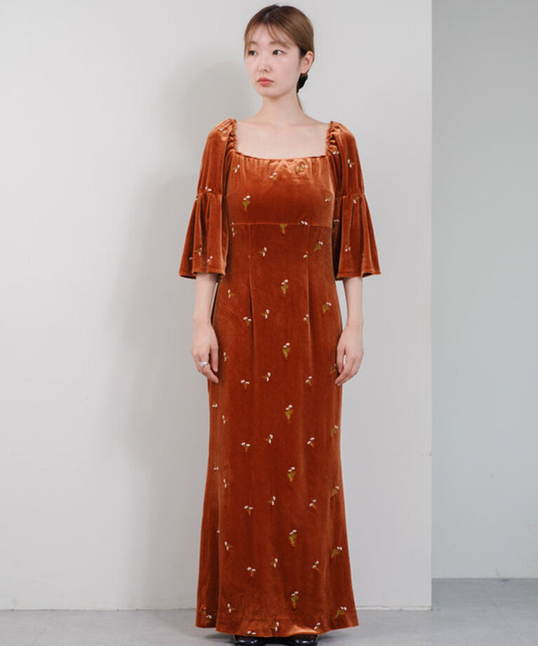  「【オケージョンドレス/結婚式】velour bell sleeve dress」|ドレス|