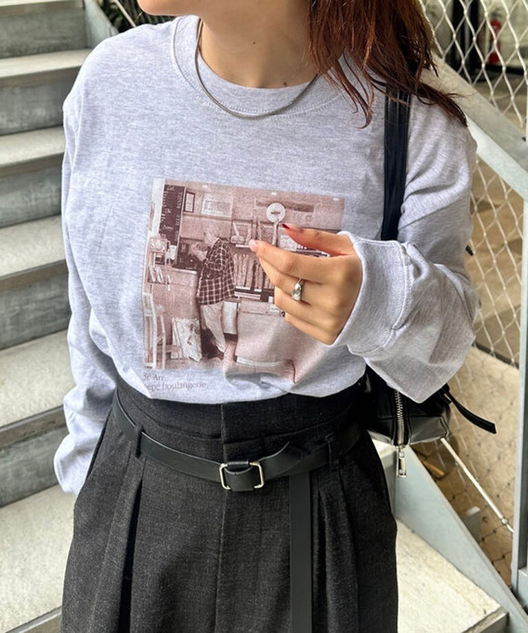  「PARISフォトロングTシャツ」|Tシャツ・カットソー|グレー