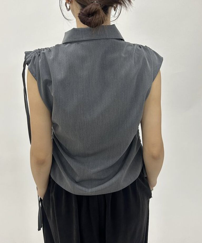  「【Six M/シックスエム】ギャザーリボンノースリシャツ」|シャツ・ブラウス|