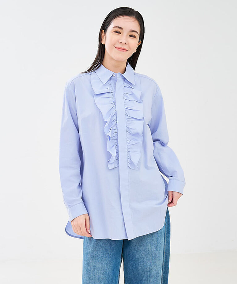 collex「フロントフリルシャツ」|シャツ・ブラウス|サックスブルー