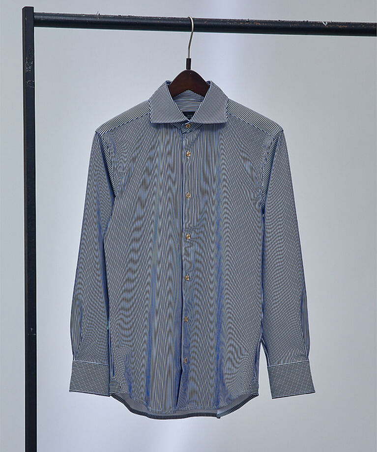 ABAHOUSE「【FLEX SHIRTS / Dry Moment使用】ナロウストライプ シャツ」|シャツ・ブラウス|ネイビー
