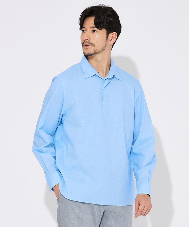 ABAHOUSE「コットンリネン 比翼 プルオーバーシャツ」|シャツ・ブラウス|サックスブルー