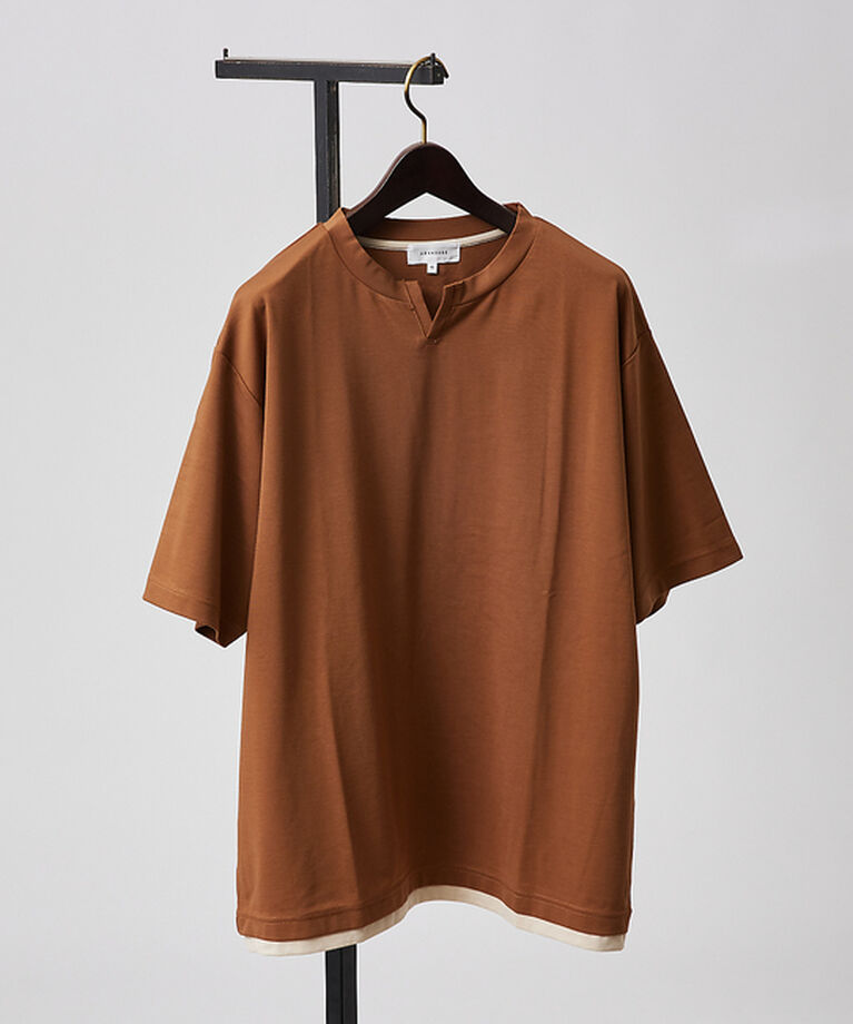 ABAHOUSE「【キーネック】クリアポンチ フェイクレイヤード Tシャツ」|Tシャツ・カットソー|