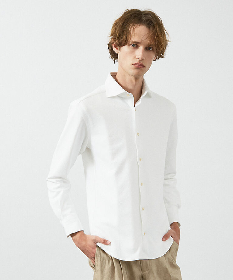 ABAHOUSE「【FLEX SHIRTS】COOLMAX EcoMade ダブルピケ ジャージシ」|シャツ・ブラウス|ホワイト
