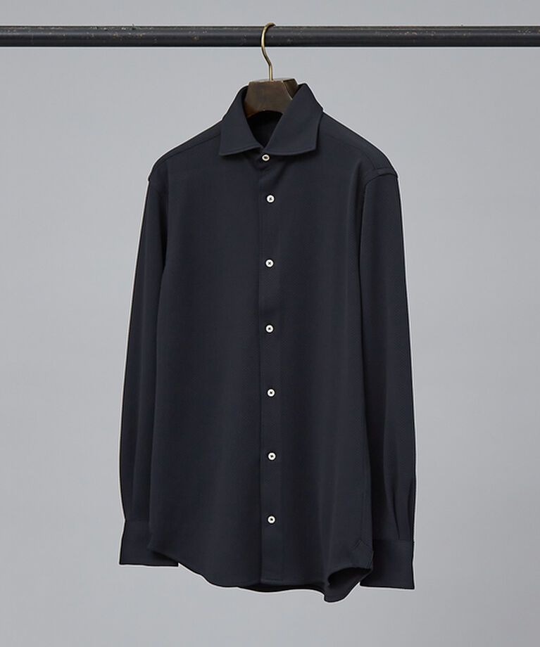 ABAHOUSE「【FLEX SHIRTS】COOLMAX EcoMade ダブルピケ ジャージシ」|シャツ・ブラウス|ダークネイビー