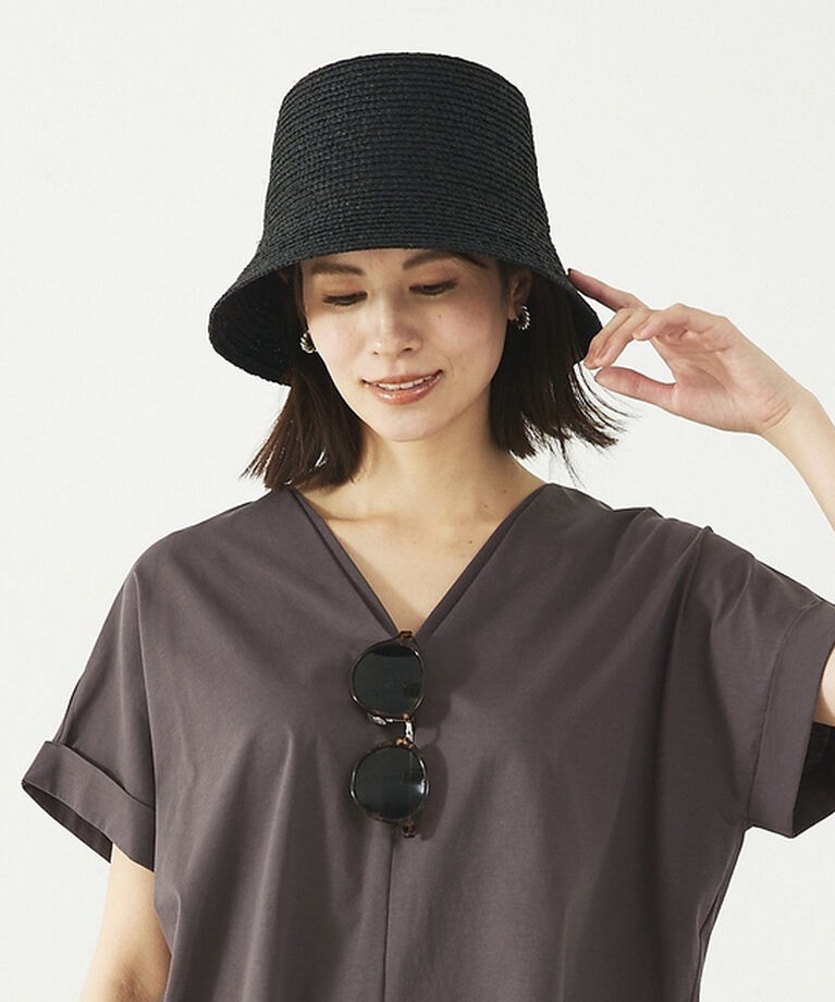 abahouse mavie「ラフィアバケットハット」|その他|ブラック