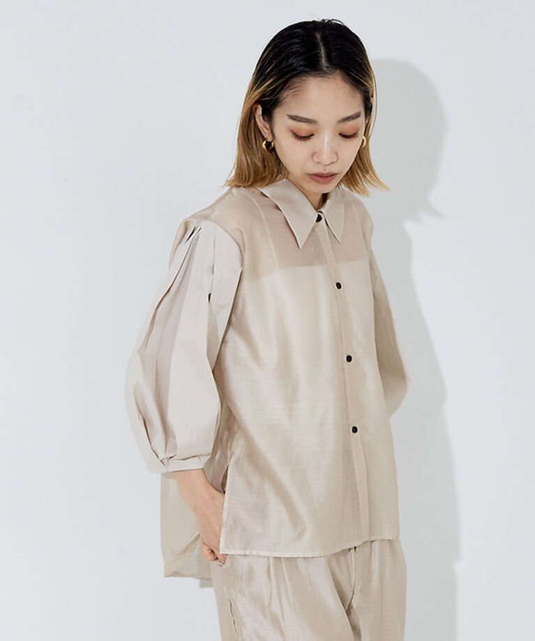 NOMINE「【セットアップ着用可】シアー コンビ5分袖 襟付きシャツ」|シャツ・ブラウス|