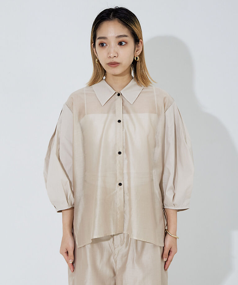 NOMINE「【セットアップ着用可】シアー コンビ5分袖 襟付きシャツ」|シャツ・ブラウス|