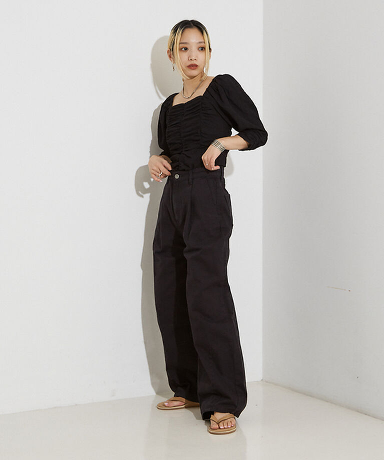 NOMINE「タック ボリューム デニムパンツ」|デニム|