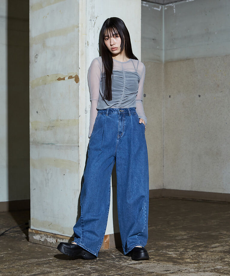 NOMINE「タック ボリューム デニムパンツ」|デニム|
