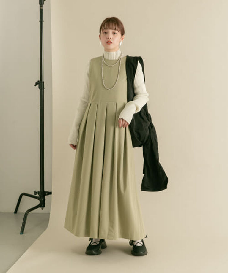  「KBF 『2サイズ展開』キーネックBIGプリーツジャンパースカート」|ワンピース|