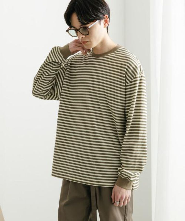 SENSE OF PLACE by URBAN RESEARCH「SENSE OF PLACE ワッフルボーダーロングTシャツ」|Tシャツ・カットソー|