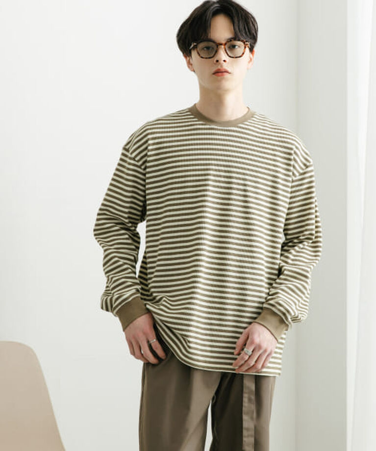 SENSE OF PLACE by URBAN RESEARCH「SENSE OF PLACE ワッフルボーダーロングTシャツ」|Tシャツ・カットソー|