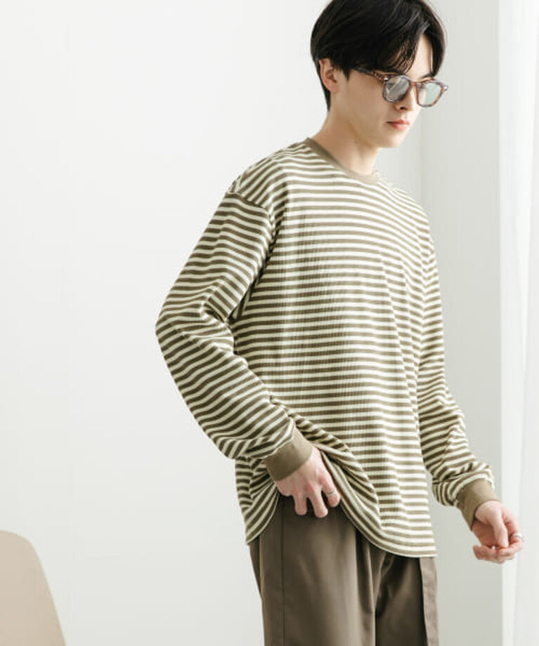 SENSE OF PLACE by URBAN RESEARCH「SENSE OF PLACE ワッフルボーダーロングTシャツ」|Tシャツ・カットソー|