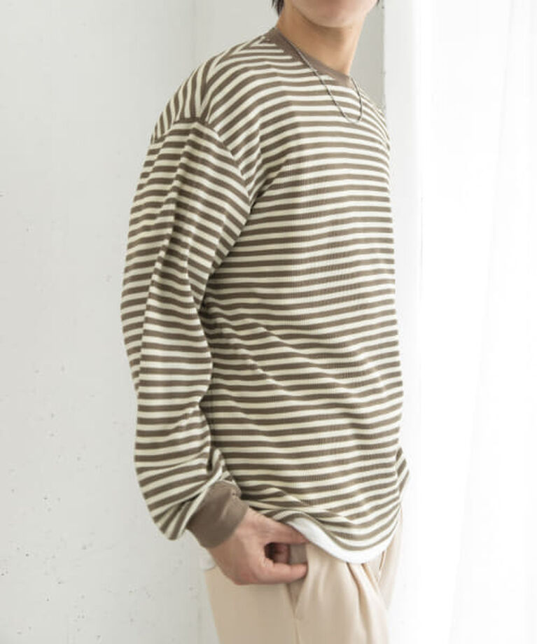 SENSE OF PLACE by URBAN RESEARCH「SENSE OF PLACE ワッフルボーダーロングTシャツ」|Tシャツ・カットソー|