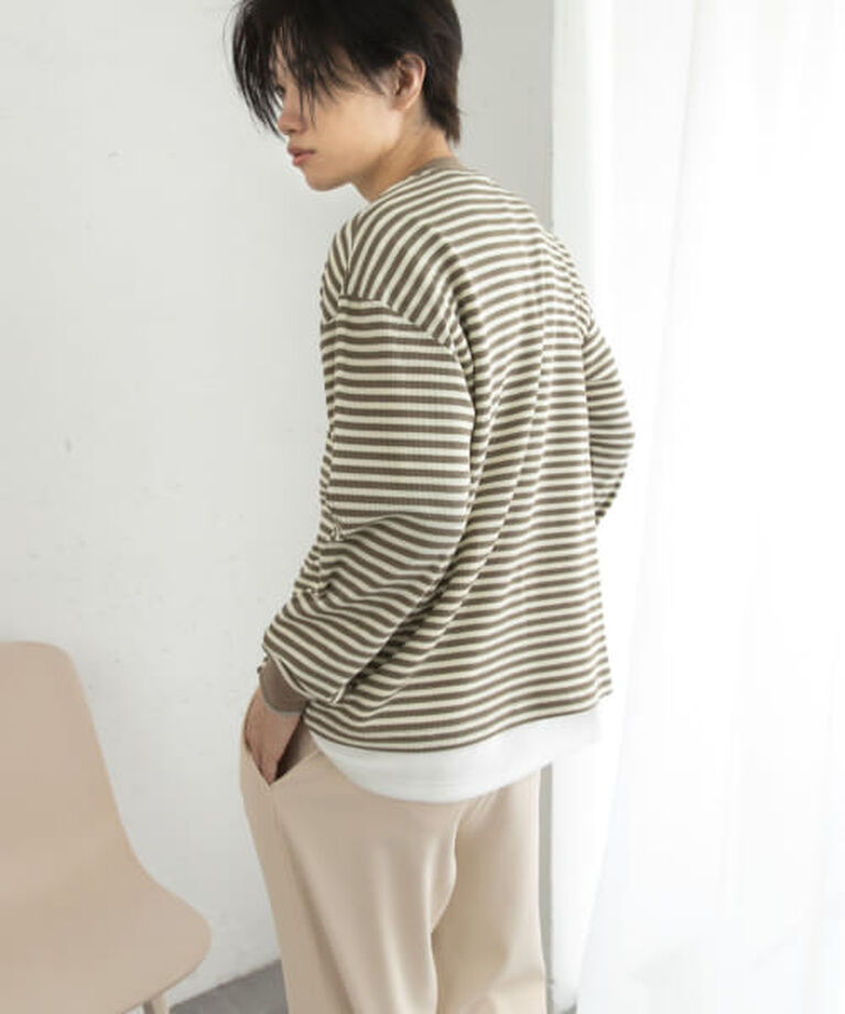 SENSE OF PLACE by URBAN RESEARCH「SENSE OF PLACE ワッフルボーダーロングTシャツ」|Tシャツ・カットソー|