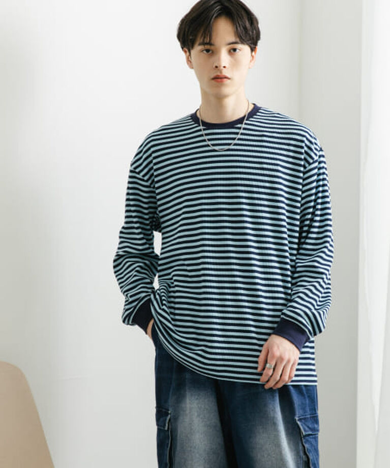 SENSE OF PLACE by URBAN RESEARCH「SENSE OF PLACE ワッフルボーダーロングTシャツ」|Tシャツ・カットソー|