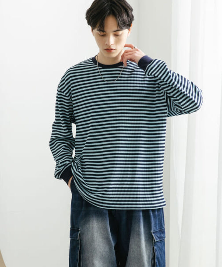 SENSE OF PLACE by URBAN RESEARCH「SENSE OF PLACE ワッフルボーダーロングTシャツ」|Tシャツ・カットソー|